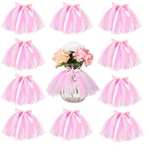 lot 41488 image: Tatuo 12 Pieces Mini Tutu Table Skirt Wine Bottle Cover Tutu Skirt Tulle Vase Skirt Decor Garland Centerpieces for Wedding Baby Shower Cake Dessert Birthday Party(Pink and White) - Retail $13