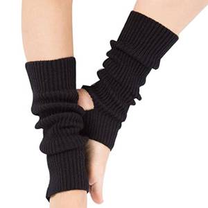 lot 41497 image: YUANQIAN Women Winter Extra Soft Long Legwarmer Warmer Knitted Stirrup Leg Warmers for Yoga Ballet Dance (Black-1pair) - Retail $8