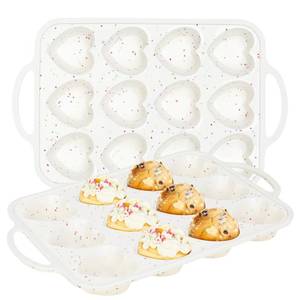 lot 41505 image: Gachiwar 2 PCS Silicone Heart Shaped Cake Pans, Reusable Non-stick Baking Mini Flan Molds, 12 Cup Nonstick Baking Mold, Specialty & Novelty Cake Pans for Muffins, Cupcakes, Egg Bites, Mini Cakes - Retail $21