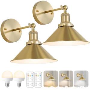 lot 45580 image: Bailoch Gold Vintage Wireless Battery Operated Wall Sconces, Rechargeable Cordless Battery Powered Led Wall Lights Set of 2, Wall Lamp Fixture Indoor with Remote Control for Bedroom Farmhouse Gallery - Retail $50