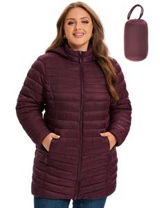 lot 45585 image: SLOW DOWN Womens Plus Size Lightweight Puffer Jacket, Womens Packable Winter Jacket, Womens Puffy Jacket with Detachable Hood (Wine,3X) - Retail $57