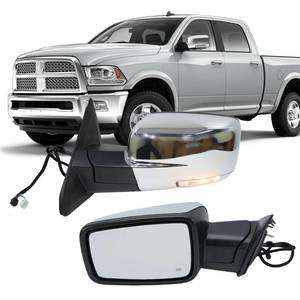 lot 45589 image: MOFOAP Driver Side Mirror Compatible with 2013-2018 Dodge Ram 1500 2500 3500 Mirrors with Heated Puddle Lamp Temperature Sensor Tuning LED Signal Power Fold Chrome 102Pins - Retail $151