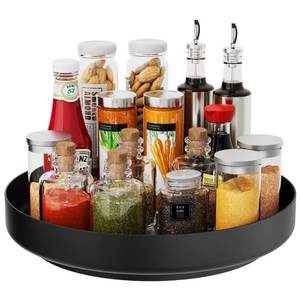 lot 45596 image: Ovicar Lazy Susan Turntable Organizer - 13 inch Rotating Spice Rack Metal Lazy Susan for Cabinet Pantry Kitchen Countertop Bathroom Refrigerator Table Storage, Black - Retail $20