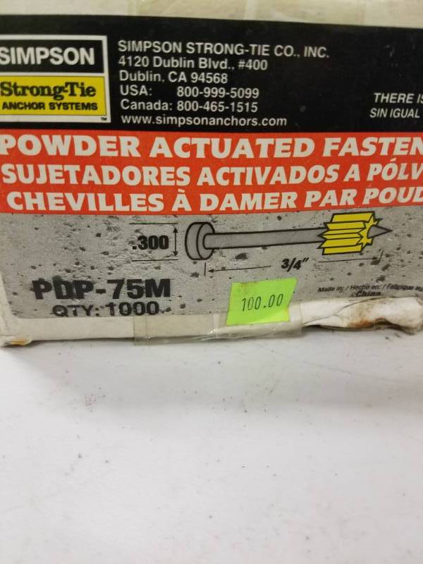 lot 7793 image: Box of Simpson Powder Actuated Fasteners