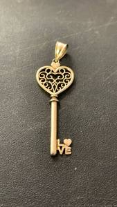 Gold Plated Heart Key Pendant with Love Design - 1.5 g 1.8 inches