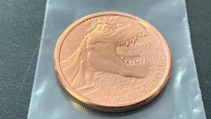lot 22 image: 1 oz 999 Fine Copper Round T-Rex Dinosaur design