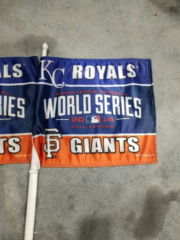 lot 4091 image: (2) World Series 2014 Kansas City Royals vs. San Francisco Giants Banner Car Flag