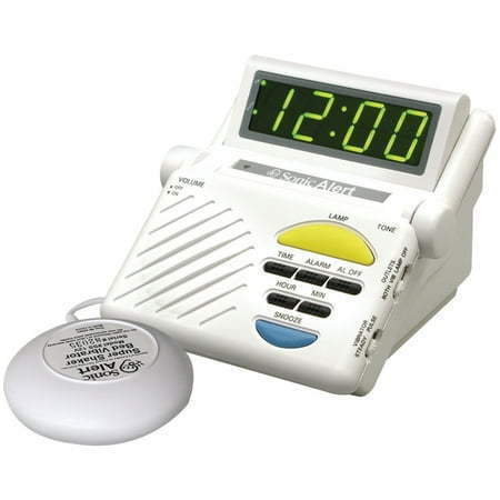 lot 4171 image: Sonic Alert - Sonic Boom Alarm Clock & Notification Hub with Bedroom Lamp Connection Input  Bed Shaker Vibrator and Large Digital Display - White
