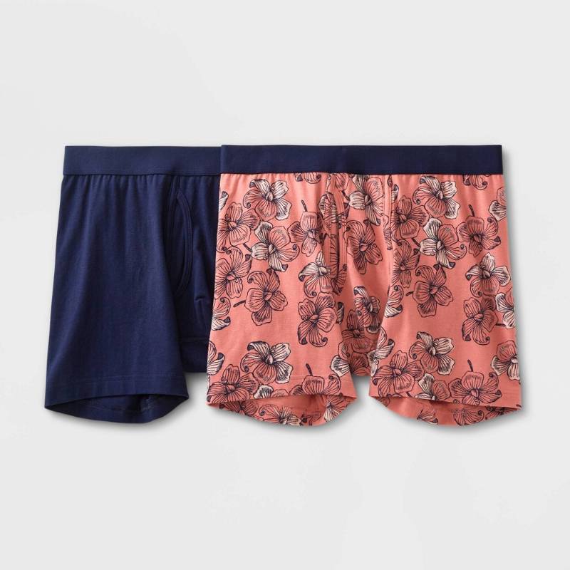 lot 4598 image: Mens Floral Print Boxer Briefs 2pk - Goodfellow & Co Rose Pink S