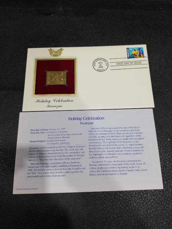 lot 4613 image: 1997 Kwanzaa Gold Stamp First Day Cover