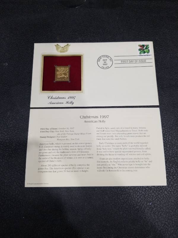 lot 4615 image: 1997 American Holly Christmas Gold Stamp First Day Cover