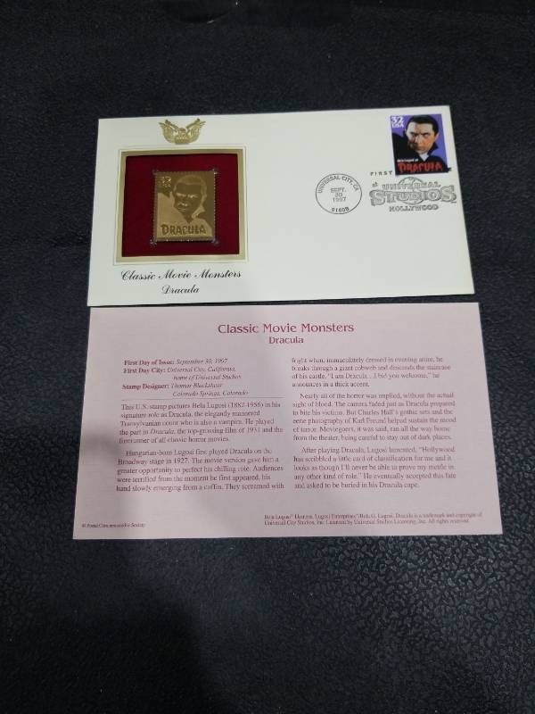 lot 4618 image: 1997 Dracula Gold Stamp First Day Cover