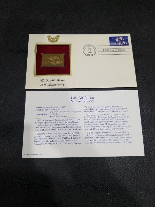 lot 4619 image: 1997 US Air Force 50th Anniversary Gold Stamp First Day Cover
