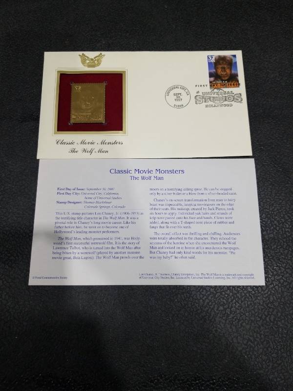 lot 4620 image: 1997 The Wolf Man Gold Stamp First Day Cover