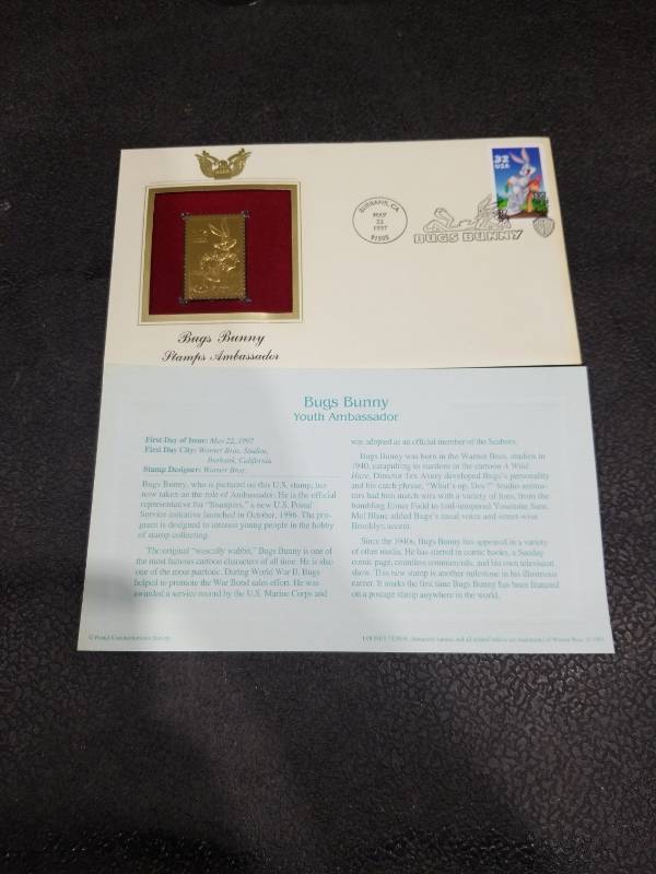 lot 4621 image: 1997 Bugs Bunny Gold Stamp First Day Cover