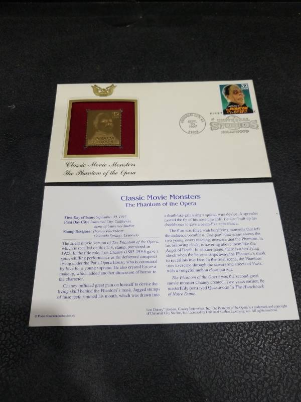 lot 4622 image: 1997 Phantom of the Opera Gold Stamp First Day Cover