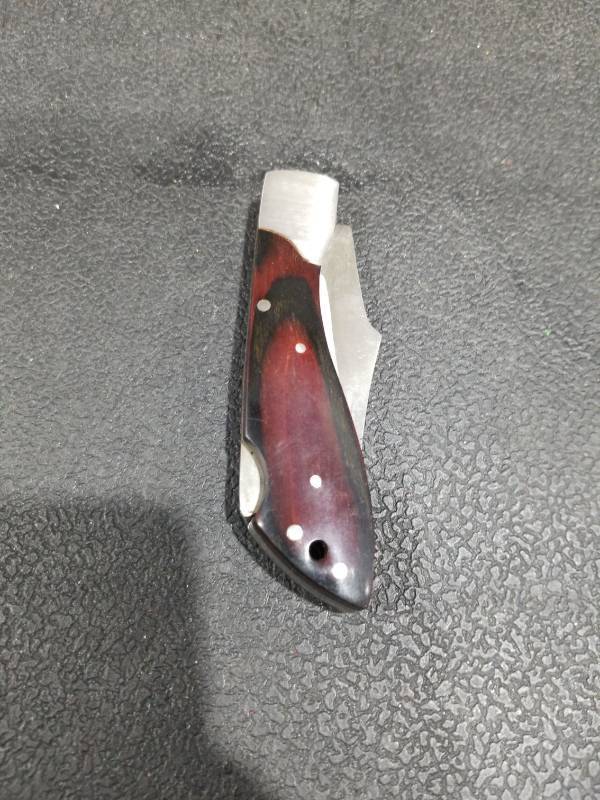 lot 4728 image: Stainless Steel Pocket Knife with Red Wood Handle