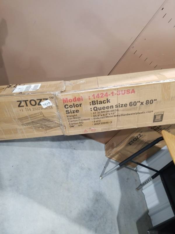 lot 601 image: ZTOZZ Queen Size Metal Bed Frame - Black 2 Boxes
