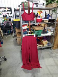 lot 1049 image: Red Two-Piece Crop Top and Wide Leg Pant Set Size XS