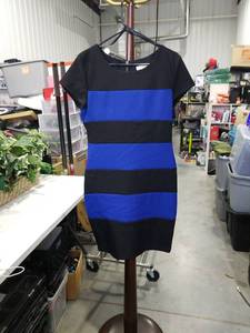 lot 1213 image: Bisou Bisou Michele Bohbot Black and Blue Striped Dress Size 10