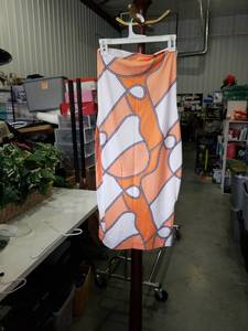 lot 1223 image: Orange and White Geometric Pattern Strapless Dress Size Large