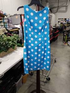 lot 1230 image: Blue Polka Dot Sheath Dress Size 10