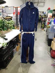 lot 1248 image: Adidas Navy Blue Three Stripes Tracksuit Set Size Medium