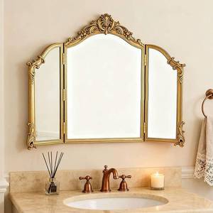 lot 3407 image: $239 3-Way Mirror, Trifold Vanity with Wood Frame (100x80cm)