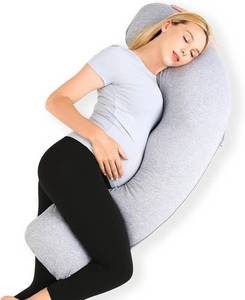 lot 3415 image: Momcozy JShaped Pillow for Side Sleep, Jersey Cover, Grey