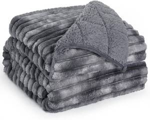 lot 3421 image: $48 Sherpa Fleece Weighted Blanket, 15 lbs, 60x80, 3D Ribbed Stripes