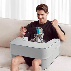 lot 3426 image: Gaming Lap Desk Pillow with Arm Rest and Side Pocket (Grey)