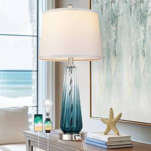 lot 3428 image: $57 Glass Table Lamps for Living Room, 3-Way Dimmable, USB AC, Teal