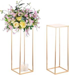 lot 3432 image: $50 Sziqiqi Floor Vase 2-Pc Metal Geometric Flower Stand Gold