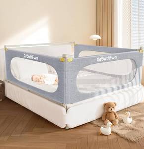 lot 3466 image: $130 3-Piece Queen Bed Rail for Toddlers, Adjustable Grey