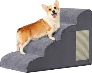 lot 3528 image: Dog Stairs for Small Dogs, 4-Step Bed Ramp, Non-Slip, Foam Grey