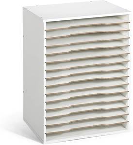 lot 3543 image: $80 Caydo 15-Slot Paper Organizer, Wood Shelf, Extraction Slot, White