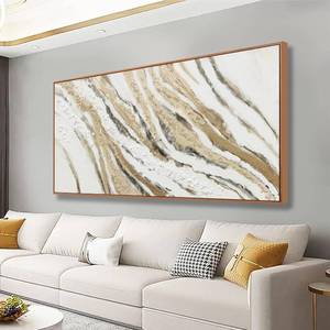 lot 3558 image: $117 Abstract Wall Art Framed Painting with Gold & White Lines 24x48