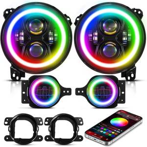 lot 3559 image: $246 Auxbeam RGB 9-In Headlights  4-In Fog Lights, Bluetooth Control