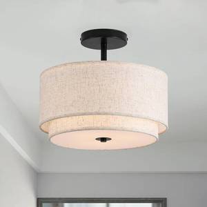 lot 3574 image: Vexagyle 12.6in Flush Mount Ceiling 3-Light Drum Linen Shade