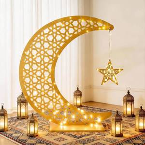 lot 3578 image: $56 26x24in Crescent Moon Decor with LED Star, Table Decor