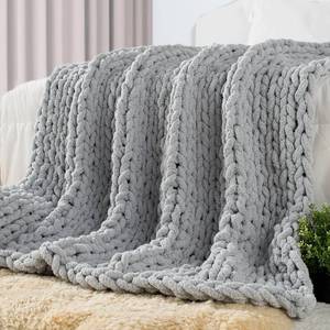 lot 3587 image: $60 Carriediosa Chunky Knit Throw Blanket 50x60, Hand Made Grey