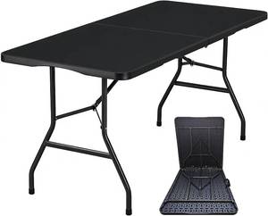 lot 3614 image: $80 Lakhow 6ft Folding Table Portable OutdoorIndoor No Assembly Black