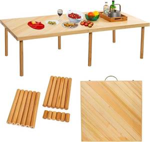 lot 3616 image: $496 60x30 Boho Wooden Picnic Table, Outdoor with Adjustable Legs