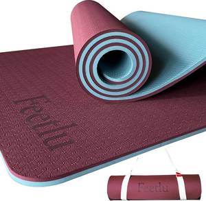 lot 3621 image: $54 Extra Thick Black Yoga Mat with Strap 10mm, Non-Slip for YogaPilates