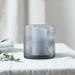 lot 3640 image: Better Homes & Gardens Blue Ribbed Hurricane Candle Holder, 8