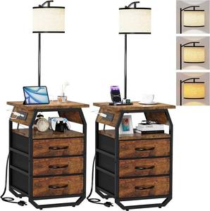 lot 3651 image: $140 Runjuly Floor Lamp with Table Set (2) 3-Color Temp, 3 Drawers