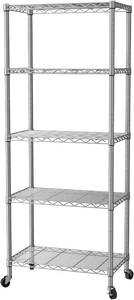 lot 3653 image: $53 SINGAYE 5-Shelf Wire Shelving Unit with Wheels, Closet Pantry
