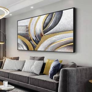 lot 3696 image: $90 Abstract Wall Art Gold & White Framed Canvas Painting, 29x58