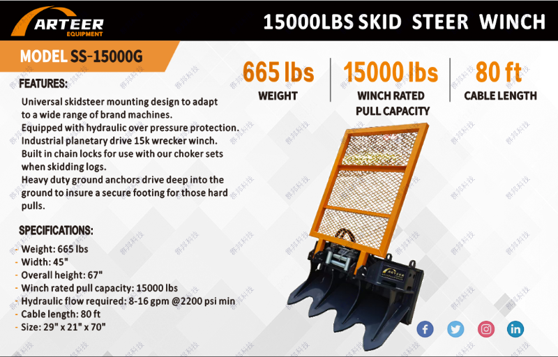lot 8612 image: Unused Arteer SS-15000G Professional Winch Skid Steer Attachment