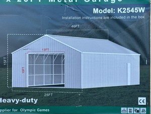 lot 8108 image: KJ 46 FT x 25 FT Metal Garage  Model K2545W